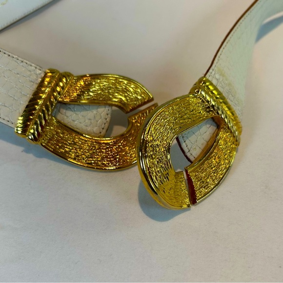 Gutos & Ruza Vintage Sz L Wide Statement Belt Art Deco
Gold Buckle White Leather main image 15